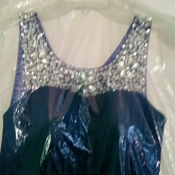Dark blue prom dress with sparkly gems. - Picture 2 of 7
